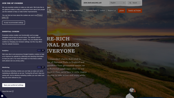 Screenshot of the Campaign For National Parks website