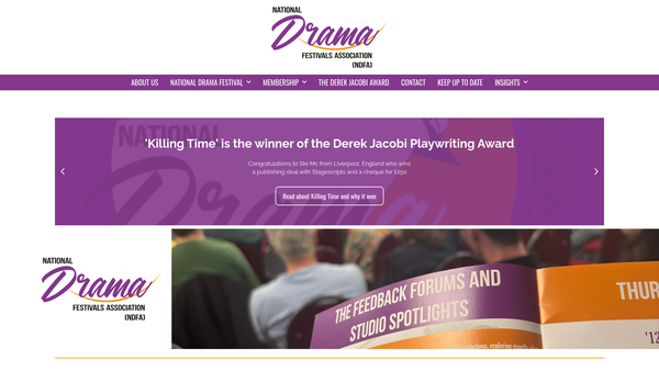 Screenshot of the National Drama Festivals Association website
