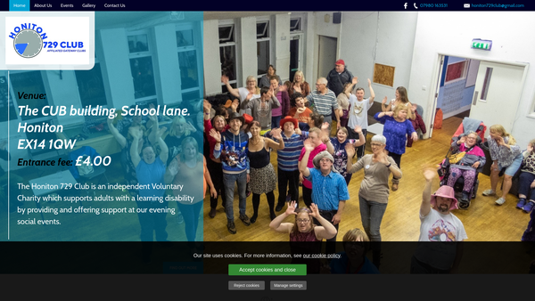 Screenshot of the The Honiton 729 Club website