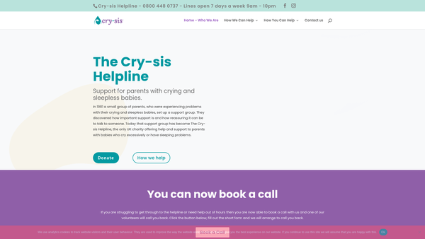 Screenshot of the The Cry-Sis Helpline website
