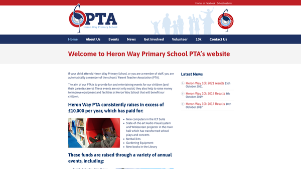 Screenshot of the The Heron Way County Primary School Parent Teacher Association website
