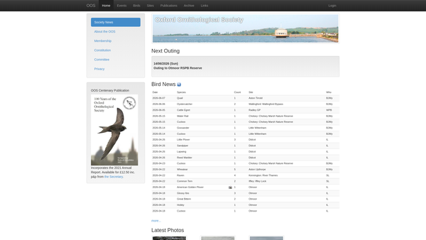 Screenshot of the Oxford Ornithological Society website