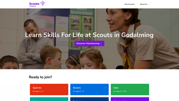 Screenshot of the 2nd Godalming Scout Group website