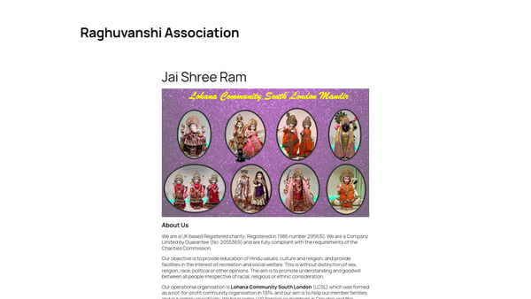 Screenshot of the The Raghuvanshi Association website