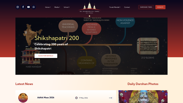 Screenshot of the Shree Kutch Satsang Swaminarayan Temple (East London) website