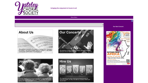 Screenshot of the Yateley Choral Society website