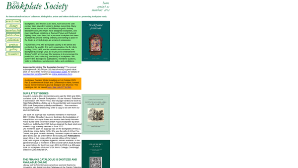 Screenshot of the The Bookplate Society website