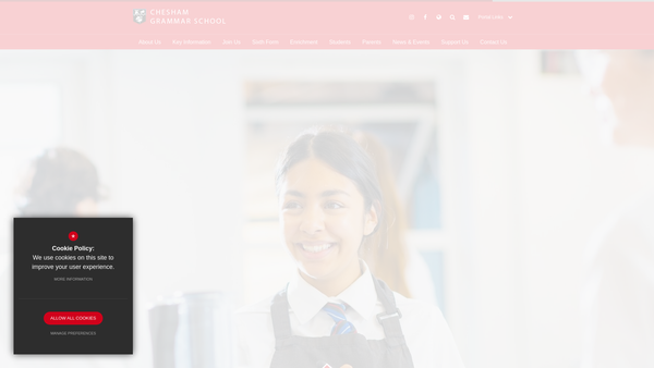 Screenshot of the Chesham Grammar School Parent Teacher Association website