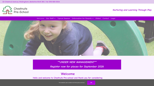Screenshot of the 'Chestnuts' Pre-School website