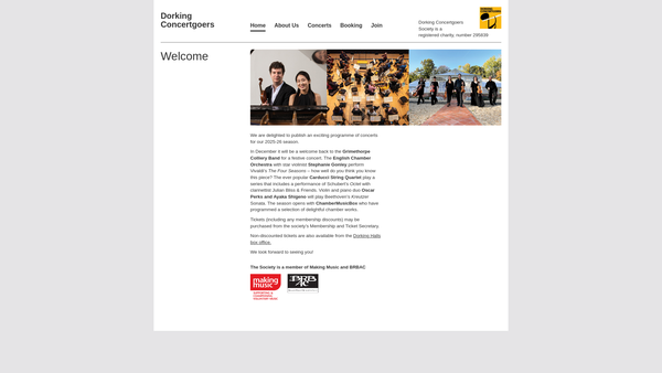 Screenshot of the The Dorking Concertgoers Society website