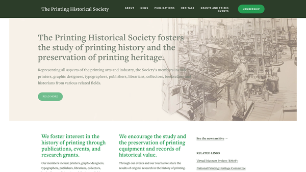 Screenshot of the Printing Historical Society website