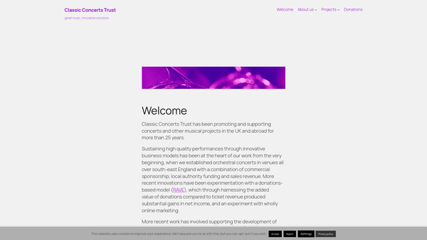 Screenshot of the Classic Concerts Trust website