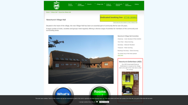 Screenshot of the Newchurch Village Hall Trust website
