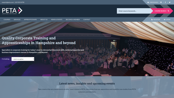 Screenshot of the Peta Limited website