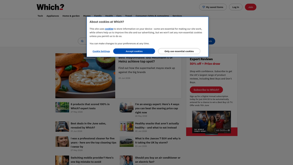 Screenshot of the Consumers' Association website