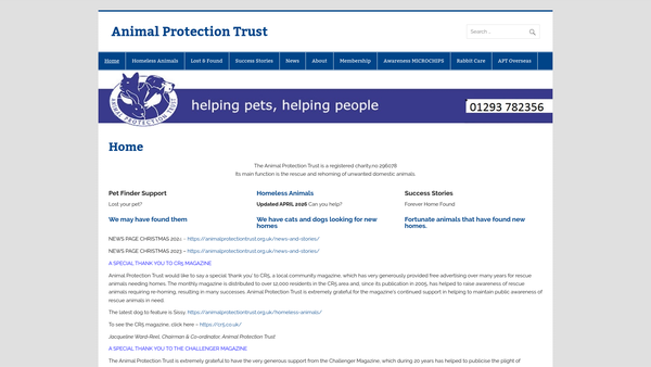 Screenshot of the Animal Protection Trust website