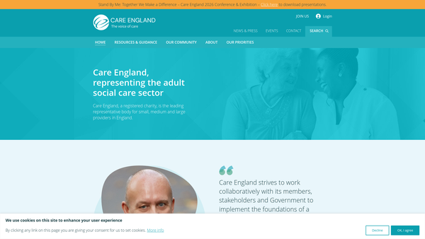 Screenshot of the Care England website