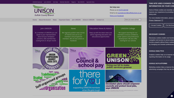 Screenshot of the Unison Suffolk County Branch Welfare Fund website
