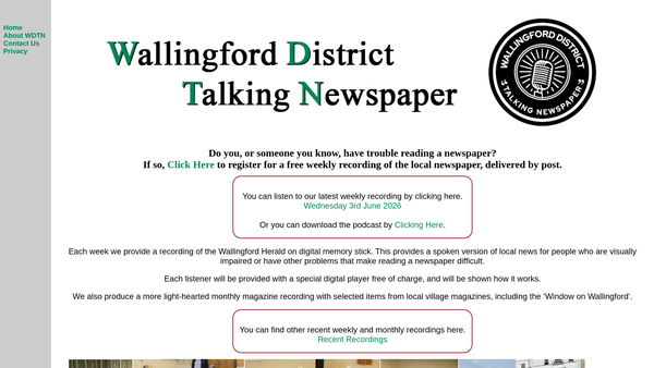 Screenshot of the Wallingford District Talking Newspaper Association website