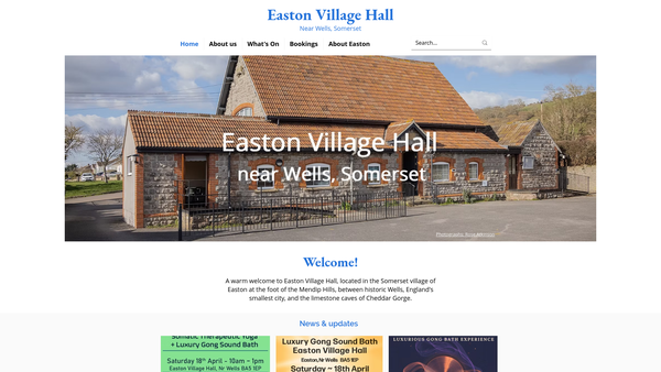 Screenshot of the Easton Village Hall website