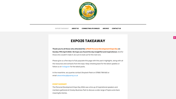Screenshot of the Leuva Patidar Samaj (Surat Navsari & Valsad District) Of The United Kingdom website