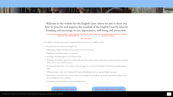 Screenshot of the English Goat Breeders Association website