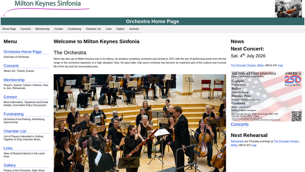 Screenshot of the The Milton Keynes Sinfonia website