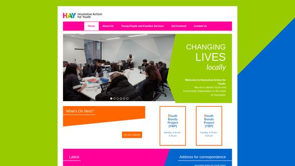 Screenshot of the Hounslow Action For Youth Association website