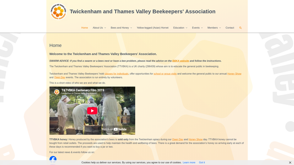 Screenshot of the Twickenham And Thames Valley Bee-Keepers' Association website
