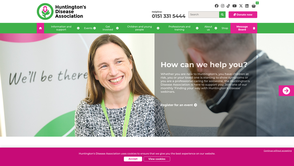 Screenshot of the Huntingtons Disease Association website