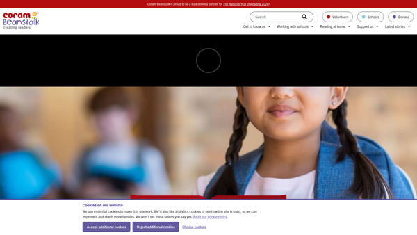 Screenshot of the Coram Beanstalk website