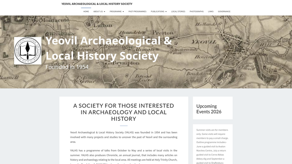 Screenshot of the Yeovil Archaeological And Local History Society website