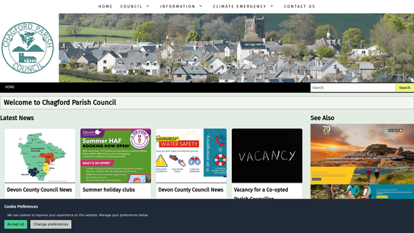 Screenshot of the Chagford Open Fields website
