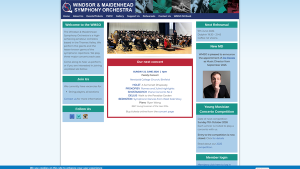 Screenshot of the Windsor And Maidenhead Symphony Orchestra website