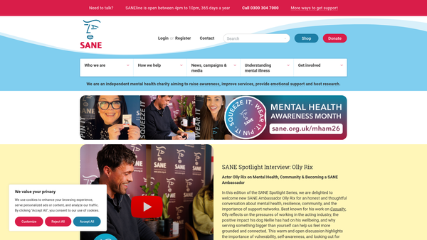 Screenshot of the Sane website