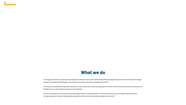 Screenshot of the The Greggs Foundation website
