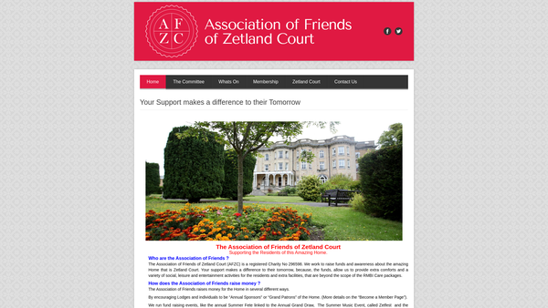 Screenshot of the The Association Of Friends Of Zetland Court website