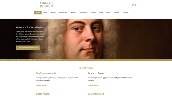 Screenshot of the The Handel Institute website