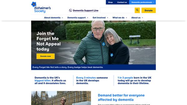 Screenshot of the Alzheimer's Society website