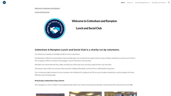 Screenshot of the Cottenham and Rampton Lunch and Social Club website