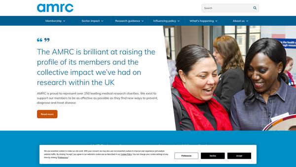 Screenshot of the Association Of Medical Research Charities website