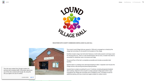Screenshot of the Lound Village Hall website