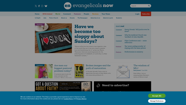 Screenshot of the Evangelicals Now Limited website