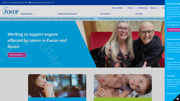 Screenshot of the Friends Of The Oncology And Radiotherapy Centre Exeter (Force) website