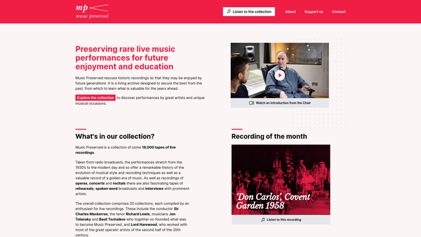 Screenshot of the Music Preserved website