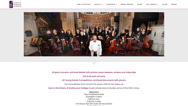 Screenshot of the The Eastbourne Symphony Orchestra website