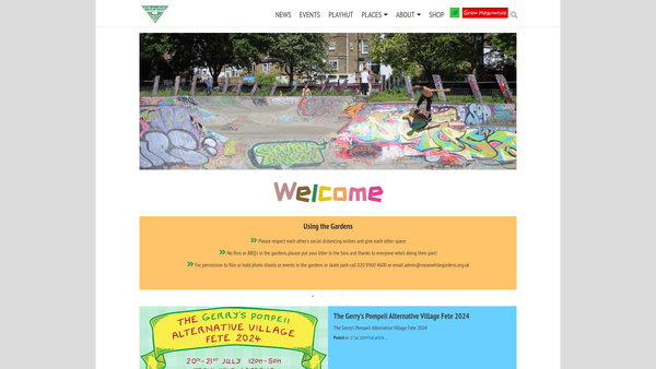 Screenshot of the Meanwhile Gardens Community Association website