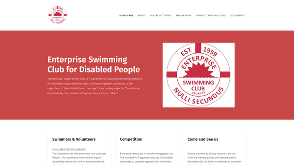 Screenshot of the Enterprise Swimming Club For Disabled People - Croydon website