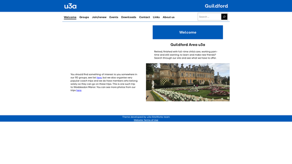 Screenshot of the Guildford Area University Of The Third Age (U3A) website