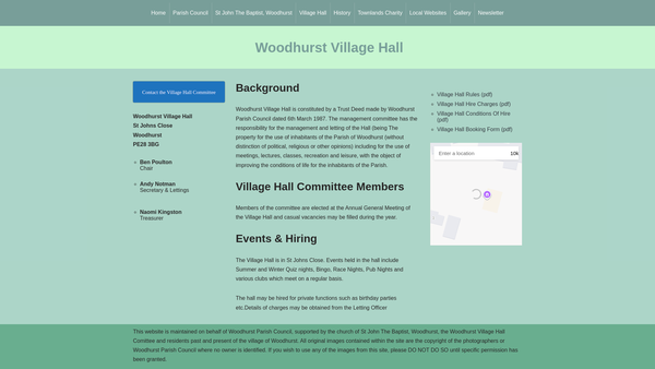 Screenshot of the Woodhurst Village Hall website
